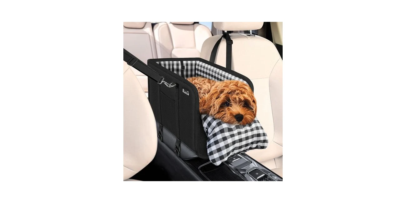 Featured product: SlowTon console dog car seat mounted on the center armrest for a small dog (Amazon listing image)