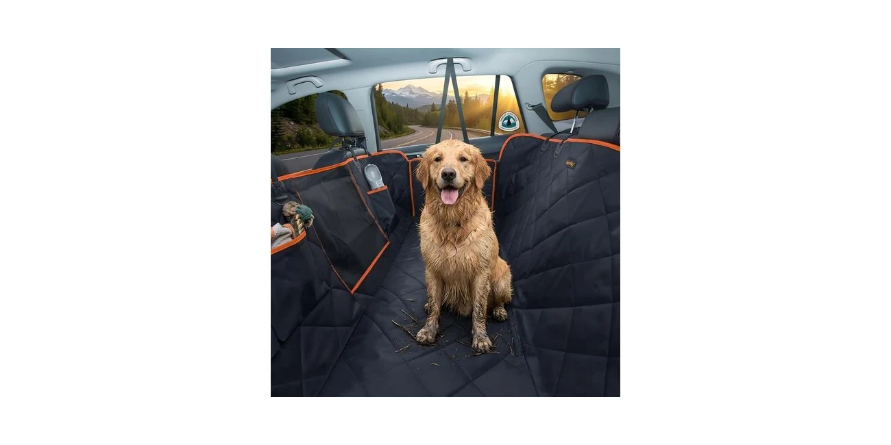 Featured product: iBuddy nonslip quilted dog car seat cover protecting a leather back seat (Amazon listing image)