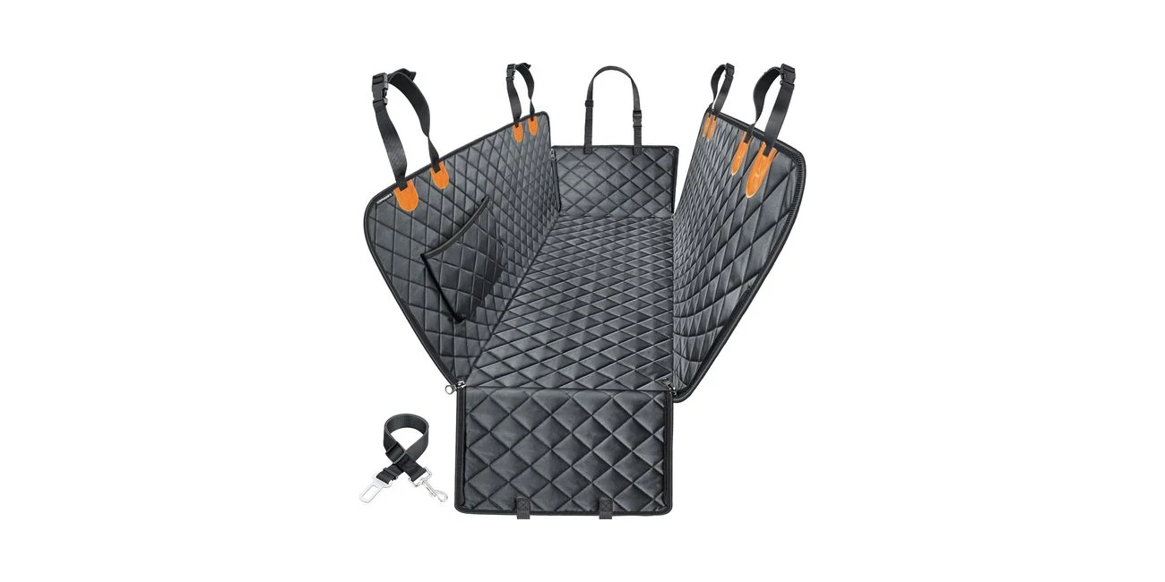 Featured product: URPOWER 100% waterproof dog car seat cover fitted across the back seat of a wagon (Amazon listing image)