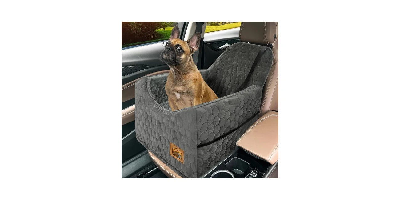 Featured product: memory foam dog booster car seat sized for a medium dog up to 35 lb (Amazon listing image)
