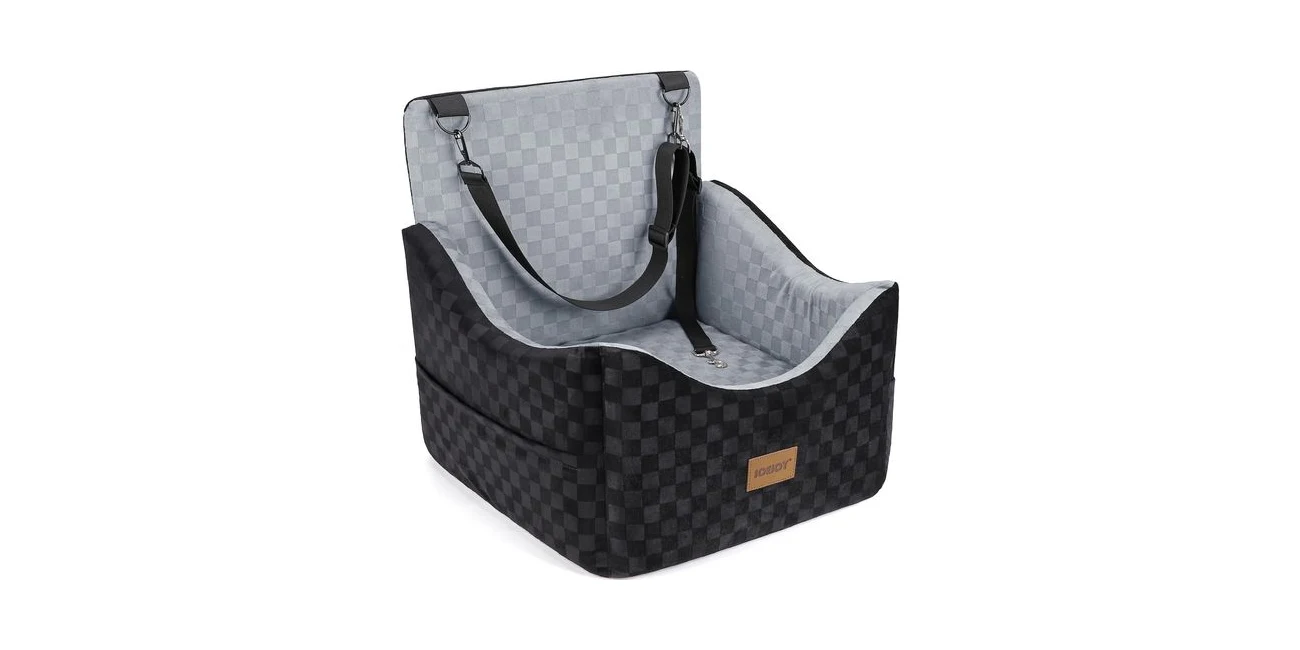Featured product: JOEJOY elevated dog car seat raising a small dog to window height (Amazon listing image)