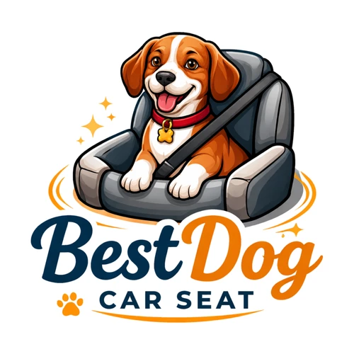 Best Dog Car Seat logo - beagle puppy in a car seat with seatbelt